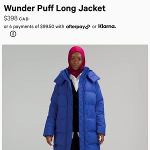 Lululemon Wunder Puff Long Jacket in Everglade Green